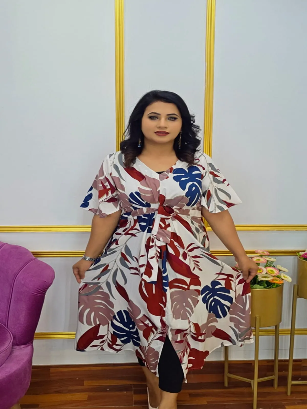 Imported Linen Digital Print Designer Gown