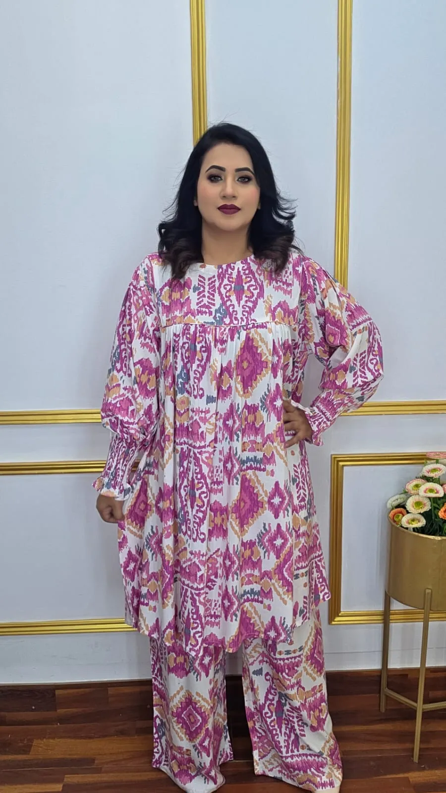 Kaftan Co-ords Set Imported Lilen with Cod Piping