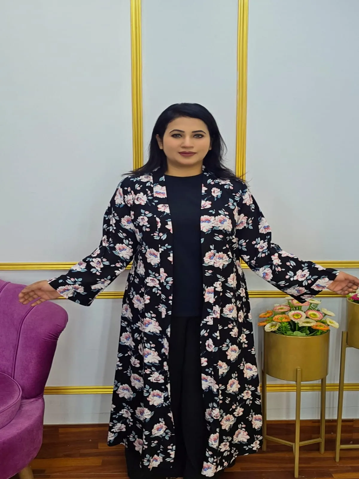 Black Printed Long Shrug