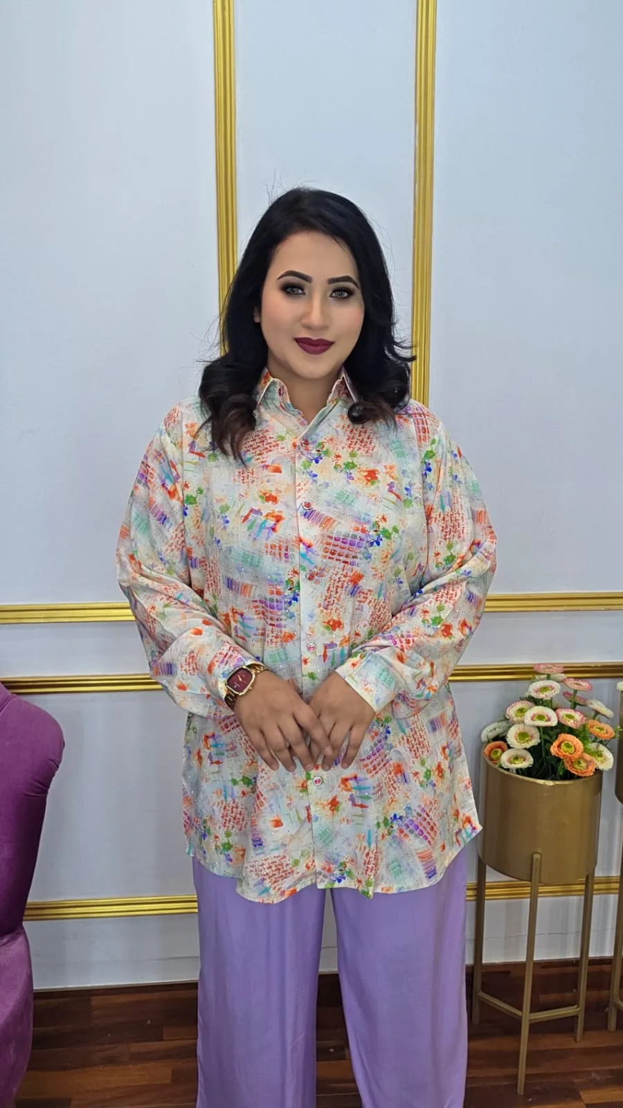 Women’s Imported Lilen Co-ords Set Stone Work