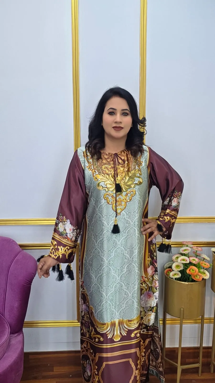 Women’s Silk Kurti Premium Digital Print with Turcel Embellishment