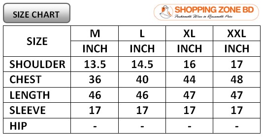Product size chart image