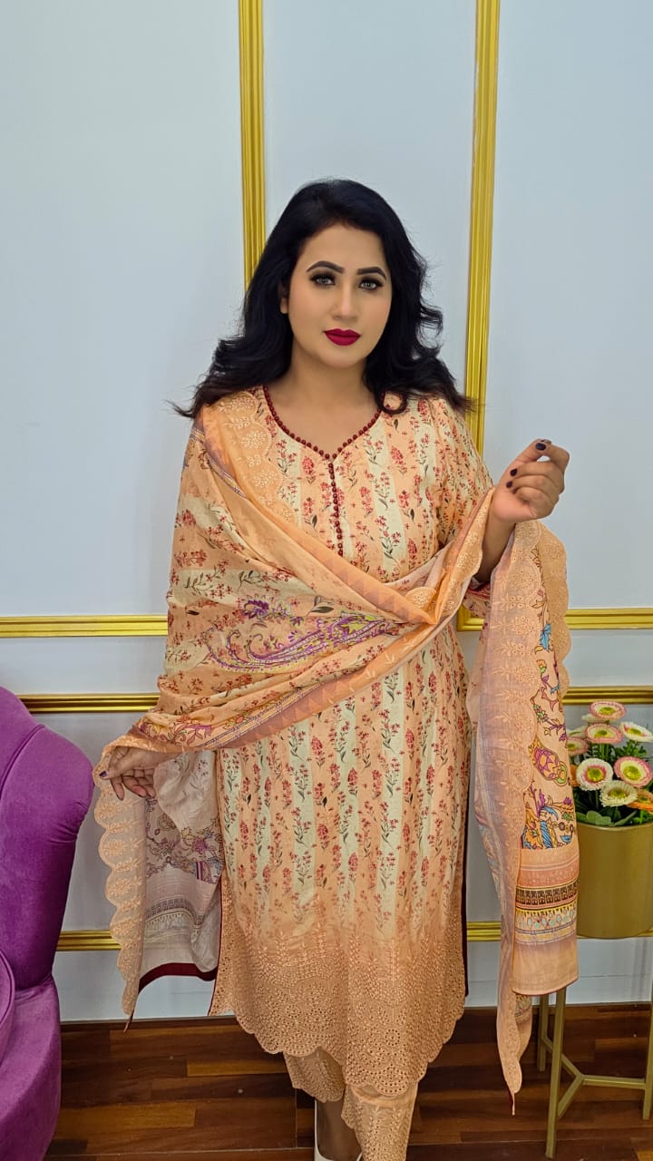 আনস্টিচ থ্রি পিস | Floral Unstitched Three Piece | Shopping Zone BD | Style #CC1980Y