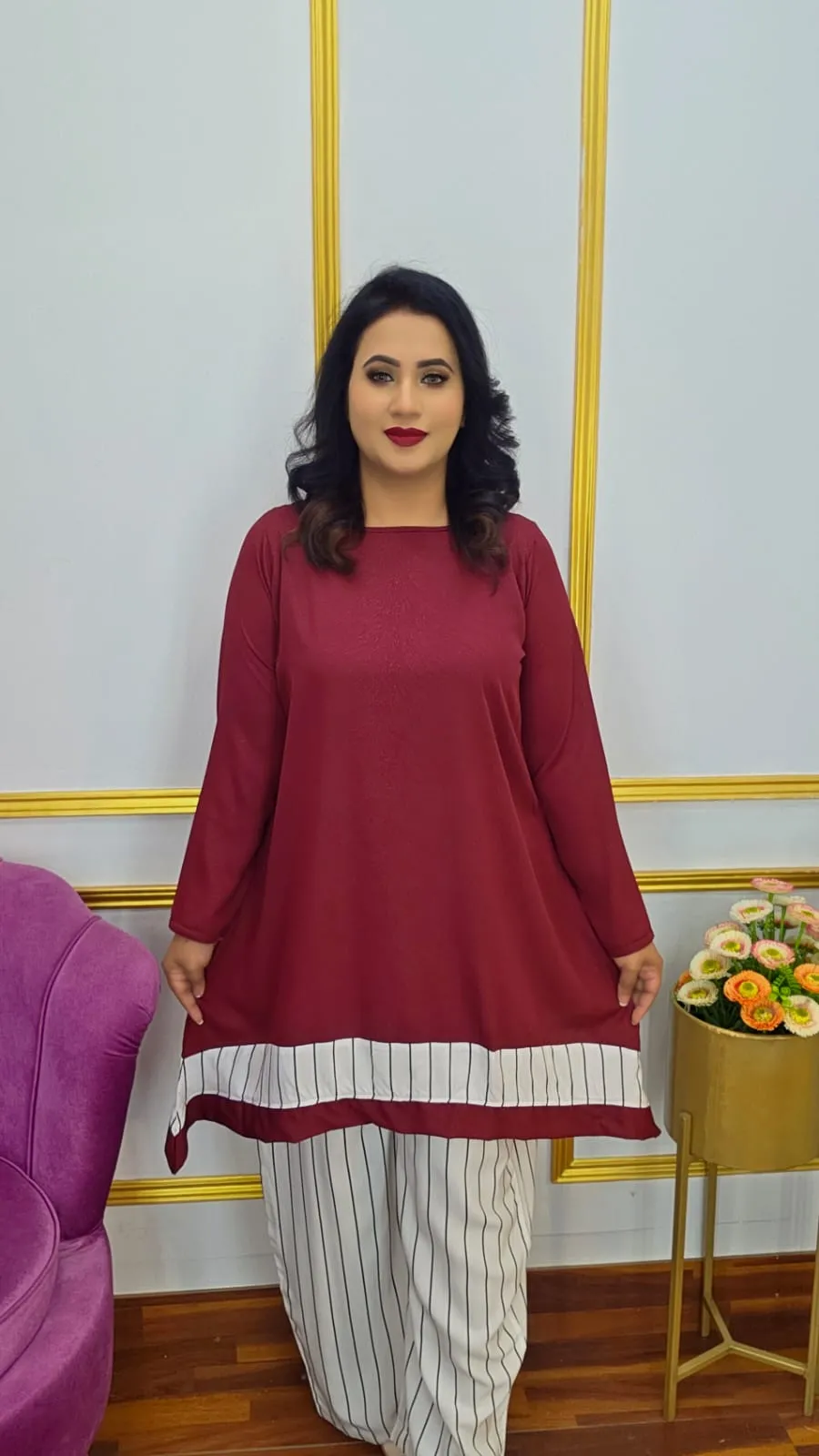 Maroon Color Elegant Co-ord Set | Shopping Zone BD | Style #G1580MO