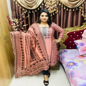 Unstitched Two-Piece Set | Maslin Cotton with Stone Work