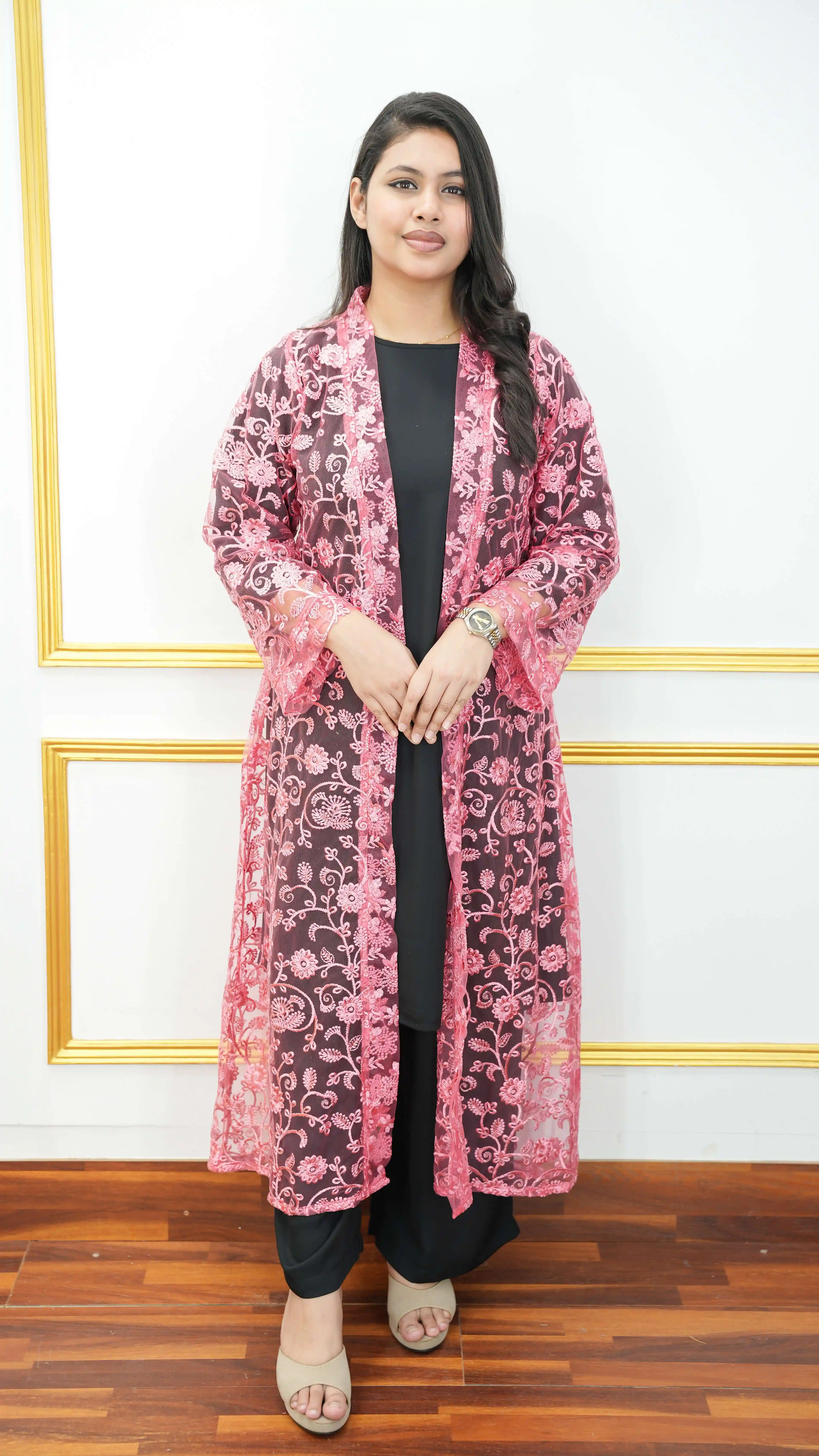 Women's Long Floral Embroidery Single Shrug