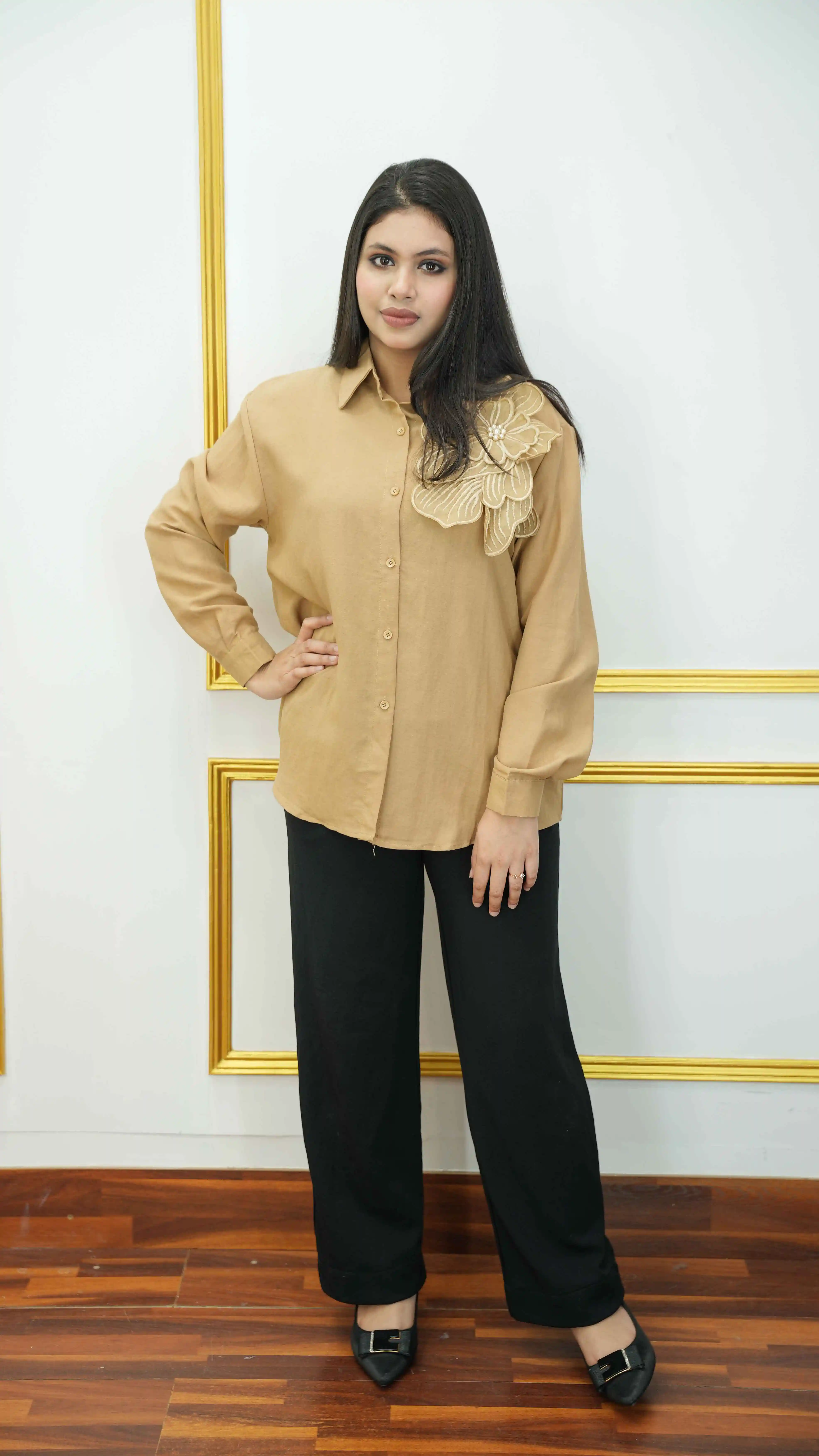 Thai Cotton Floral Embroidered Shirt for Women