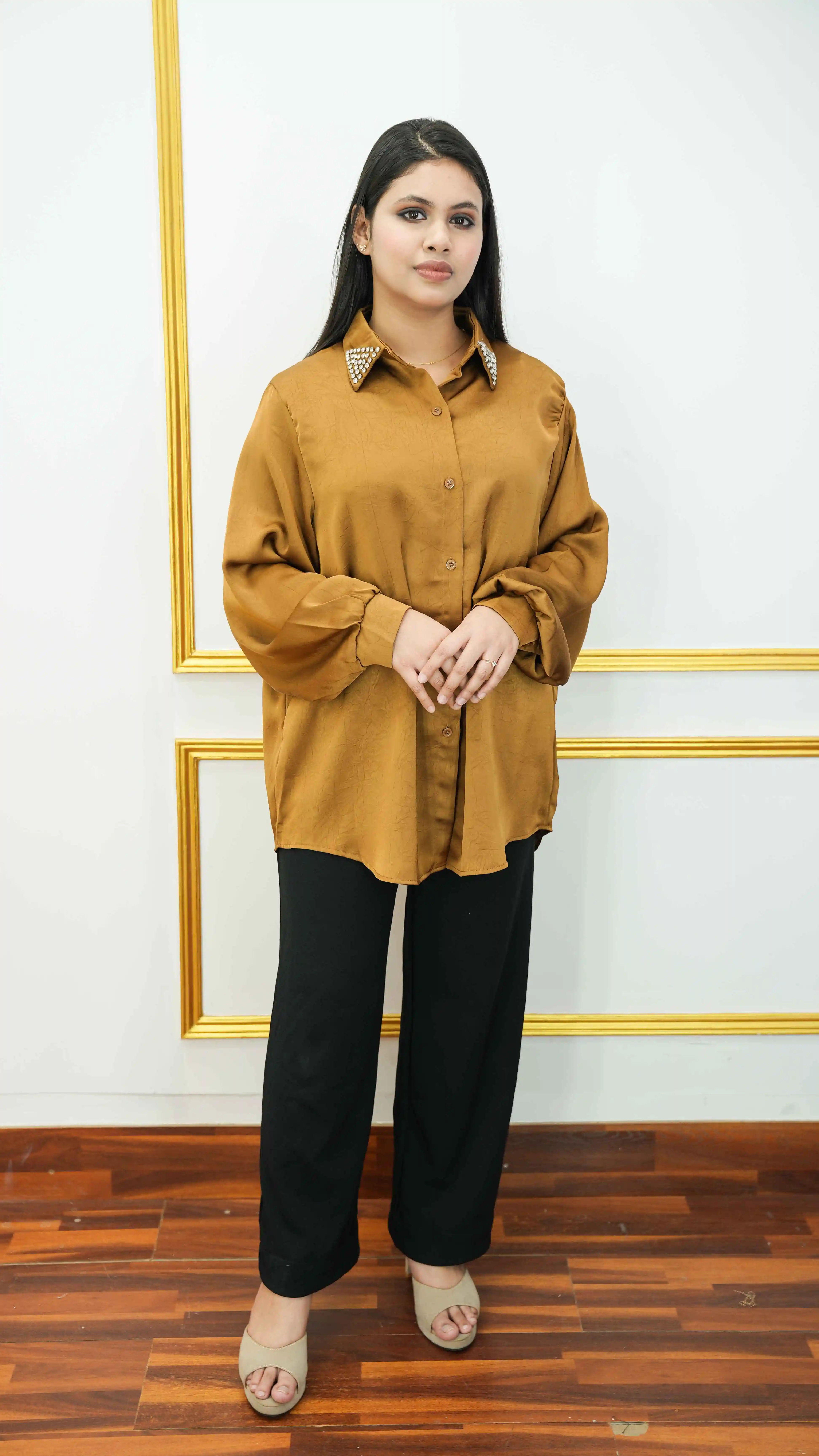 Women’s Thai Georgette Button-Down Long Shirt