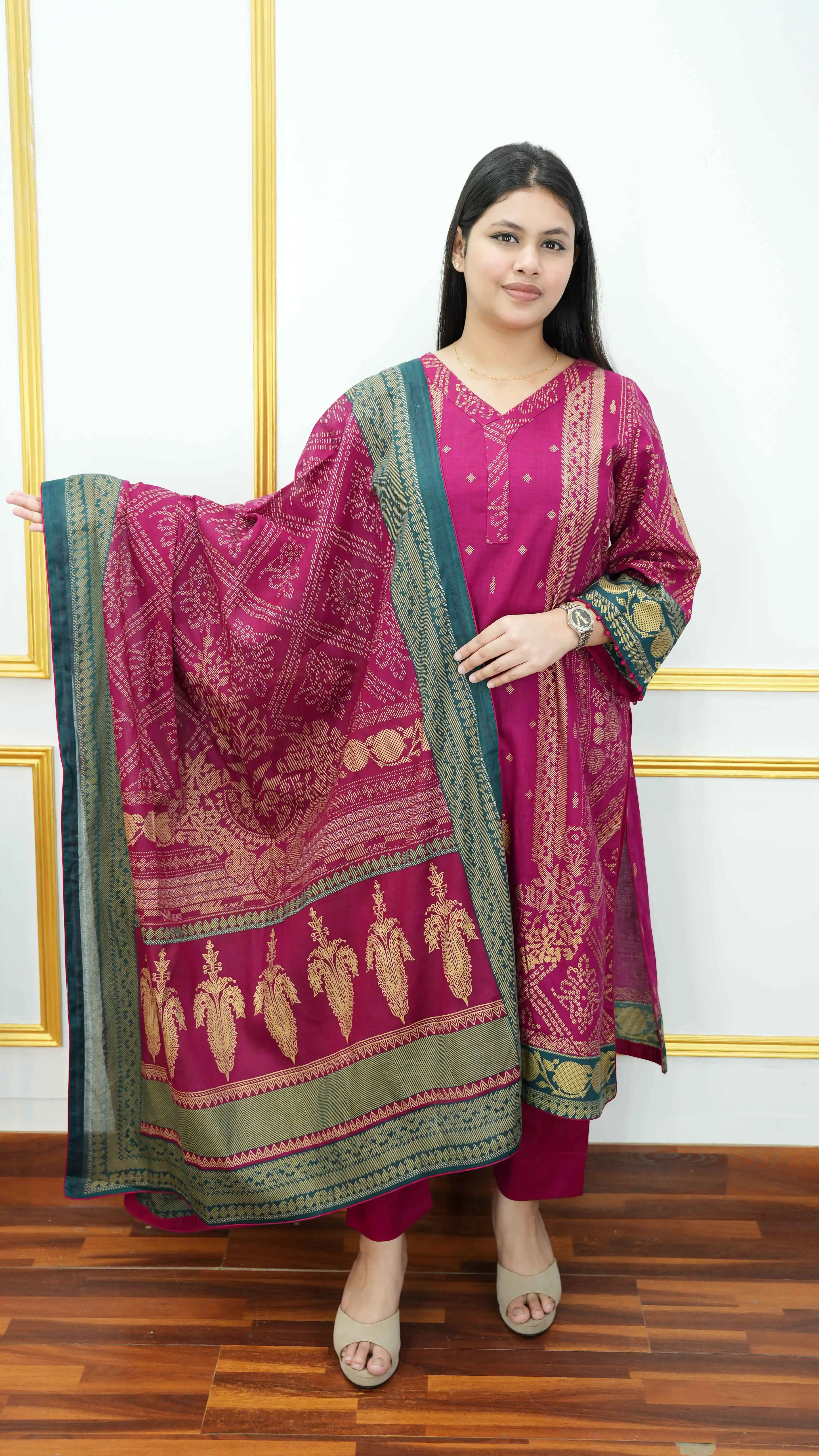 Unstitched Luxury Cotton Three Piece Dress