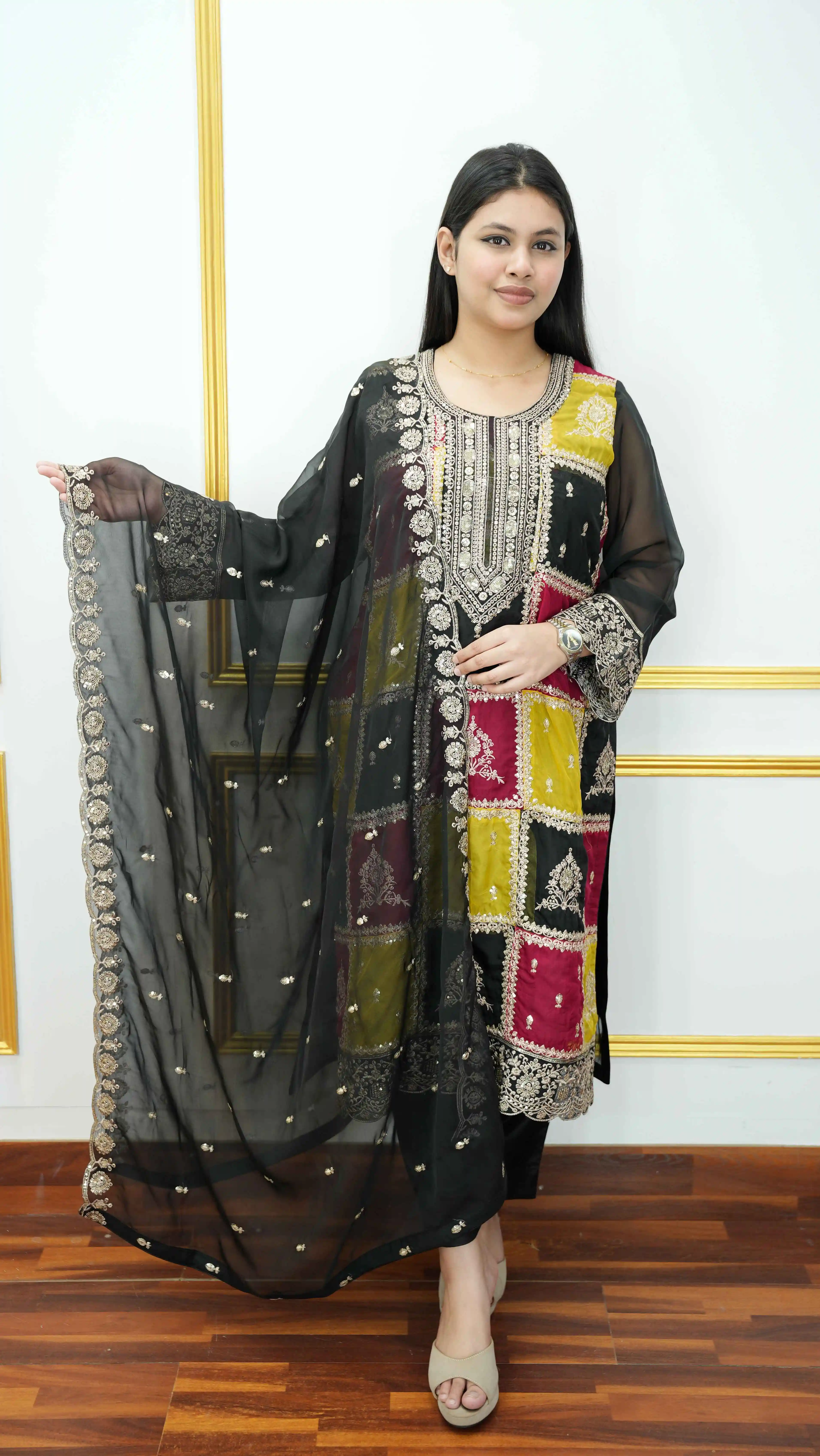 Unstitched Georgette Four Piece Dress