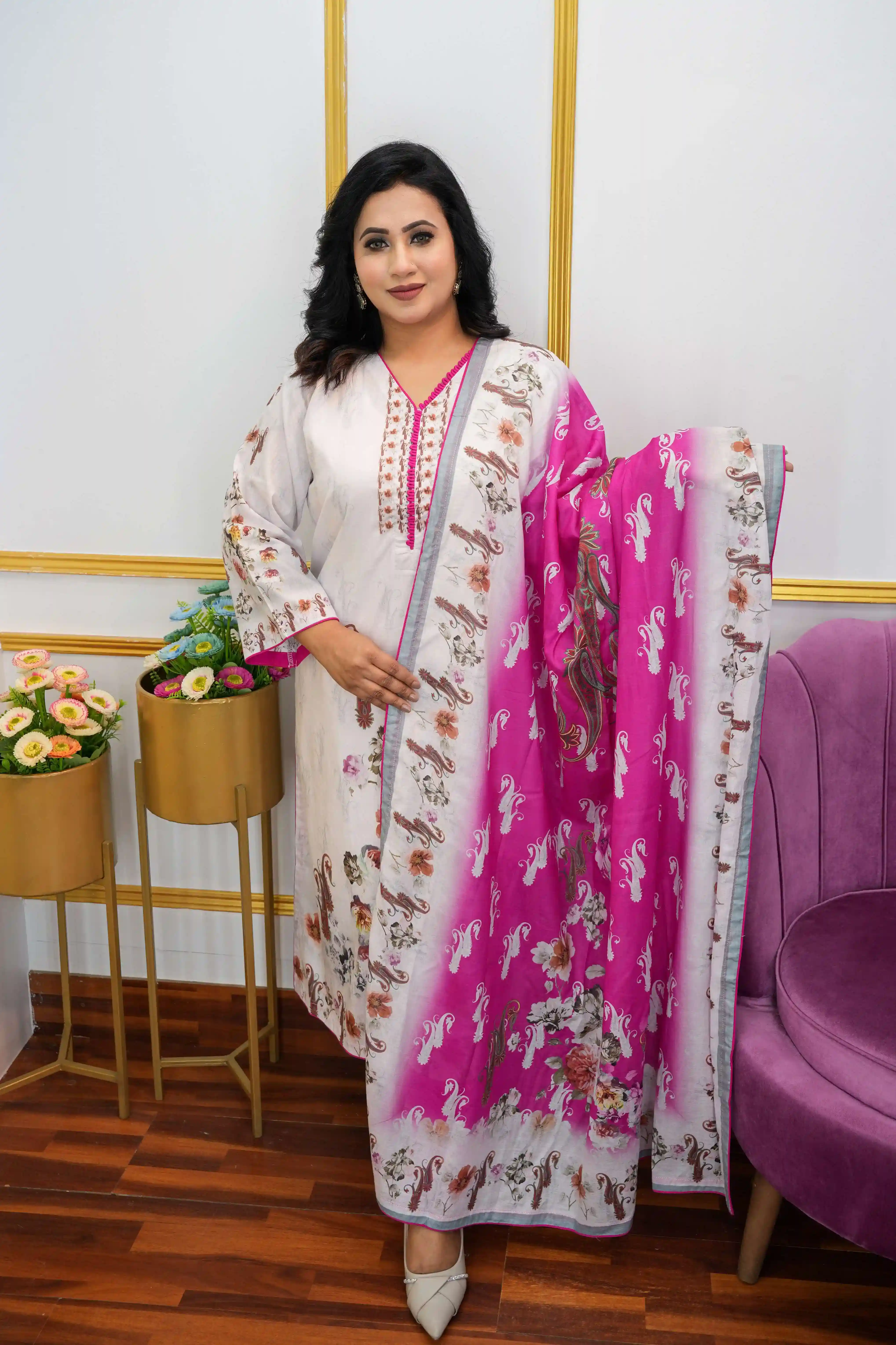 Ready Three Piece Cotton Salwar Kameez for Women | Allover Digital Print | Size 34–48