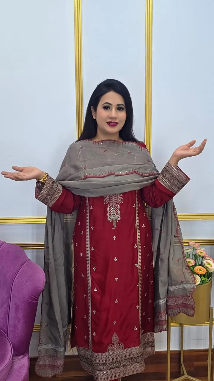 Unstitched Three Piece Maslin Silk Suit