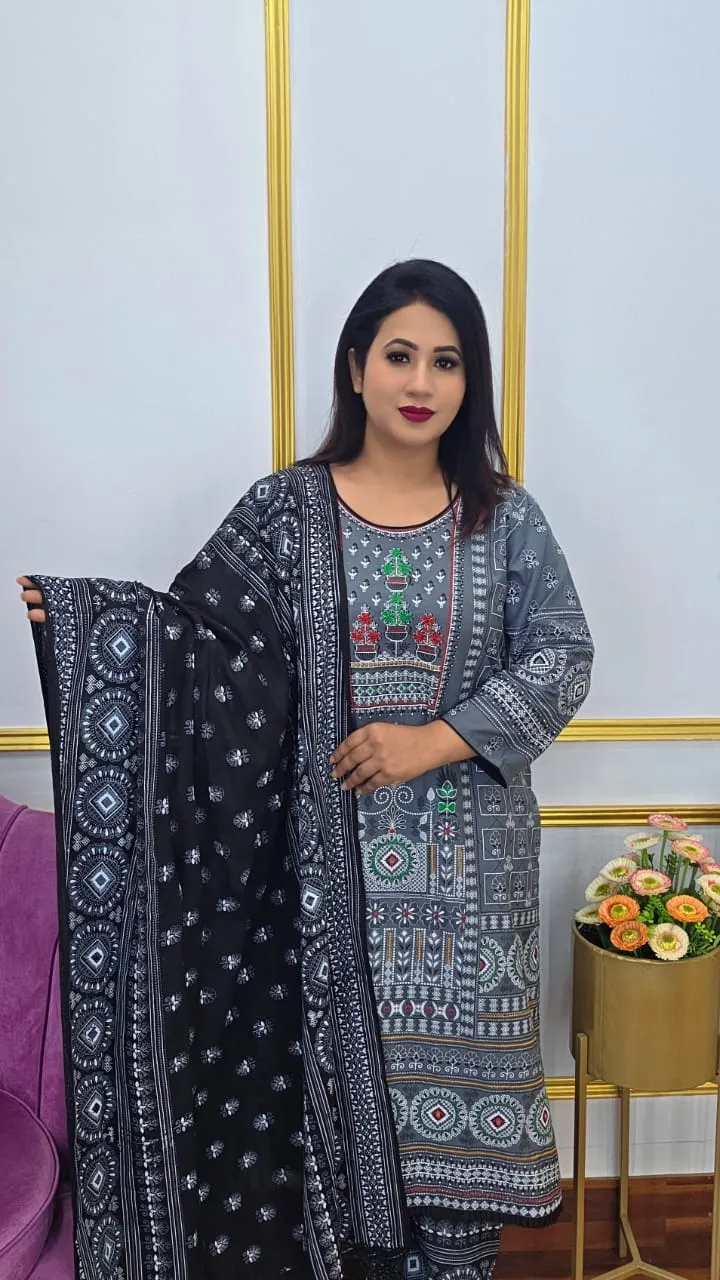 Ready Three Piece Pure Cotton Suit