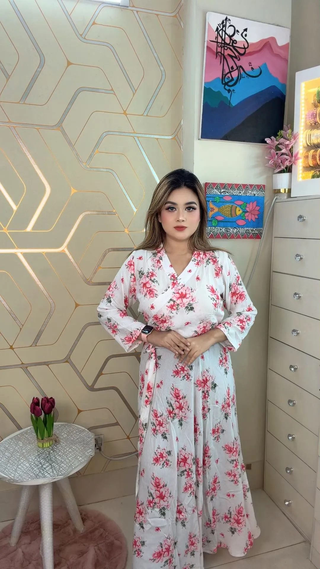 Imported Switch Cotton Long Gown with Belt