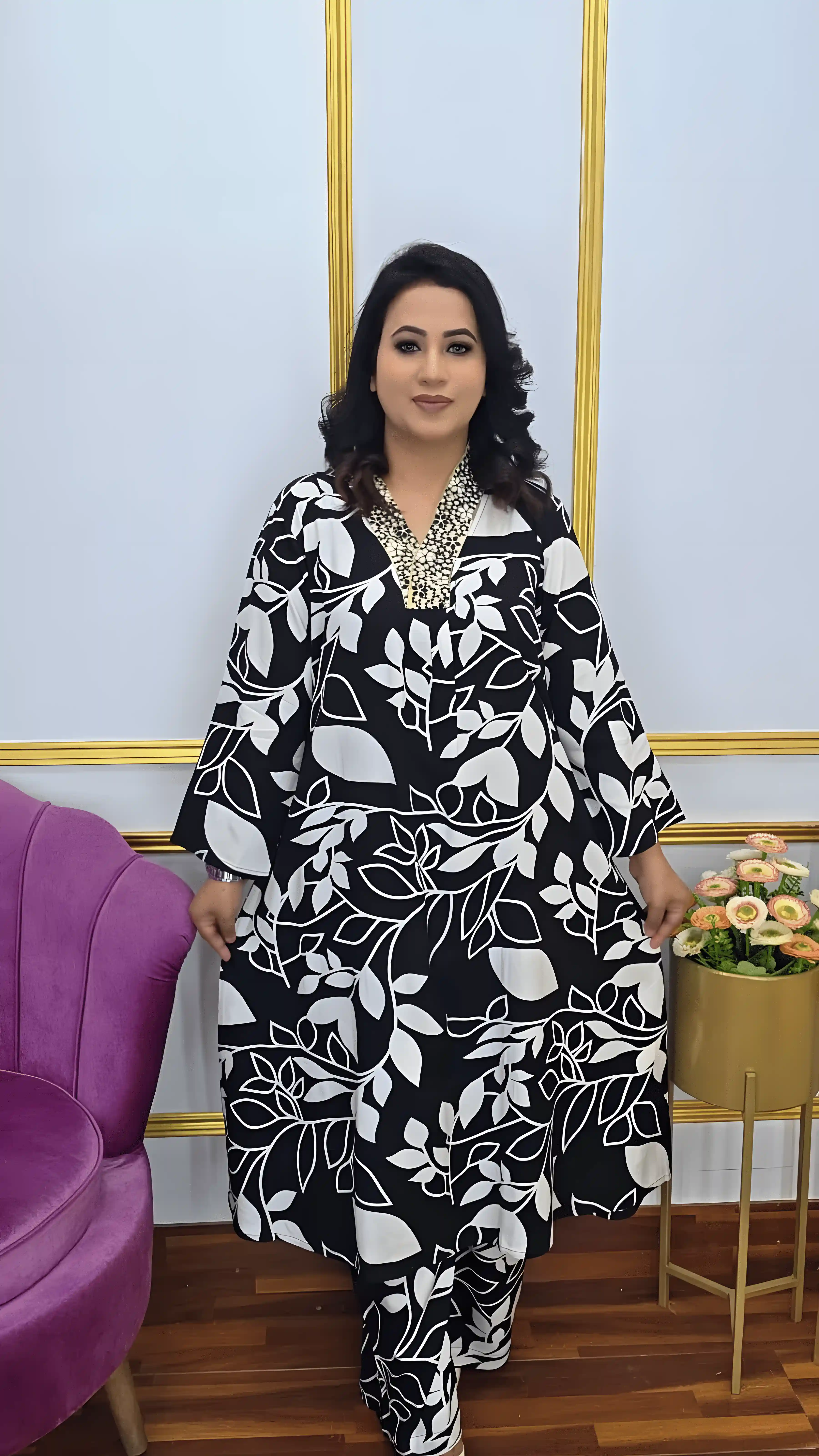 Imported Lilen Co-Ords Set with Embroidery Neck Panel