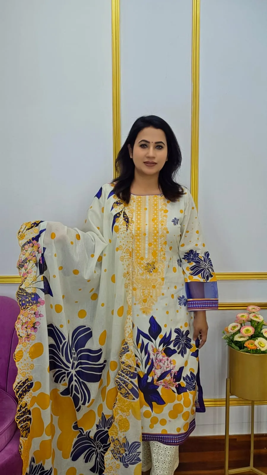 Unstitched Pure Cotton Three Piece