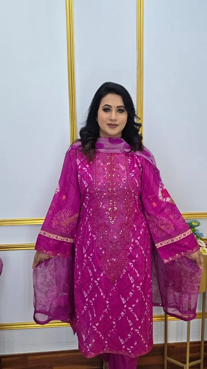 Chiffon Unstitched Three Piece | Shopping Zone BD