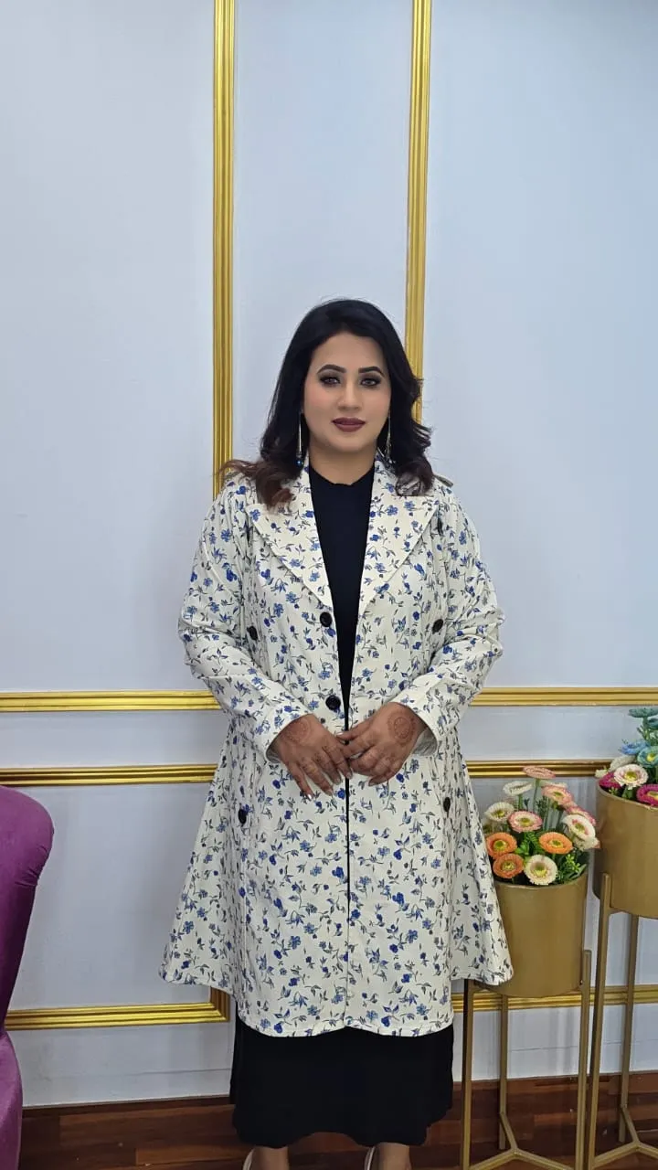 Premium Floral Print Long Blazer for Women