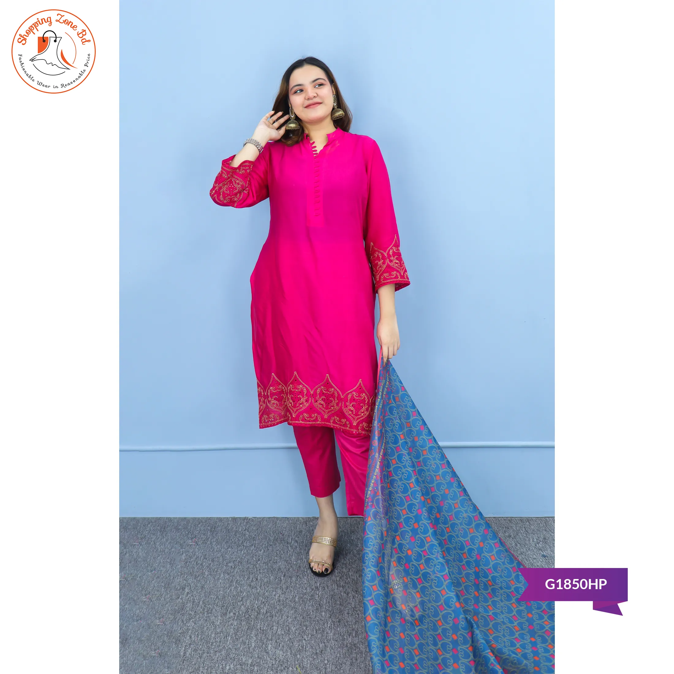 Hot Pink Color Ready Three Piece